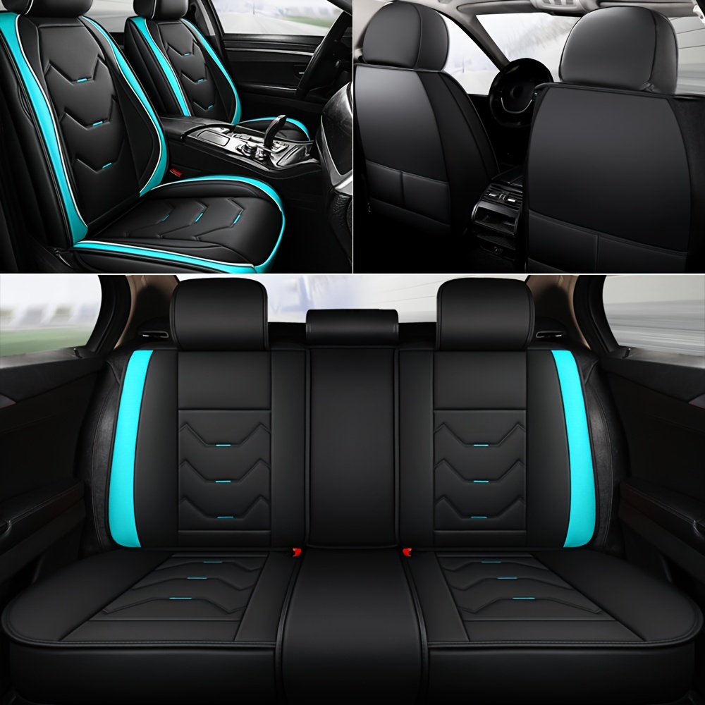 TEMU Pu Leather 5 Seats Car Seat Covers Full Set Waterproof Front Rear Back Headrest Cover Universal Sedan Suv Season Use For Men Women Car Protection Decor