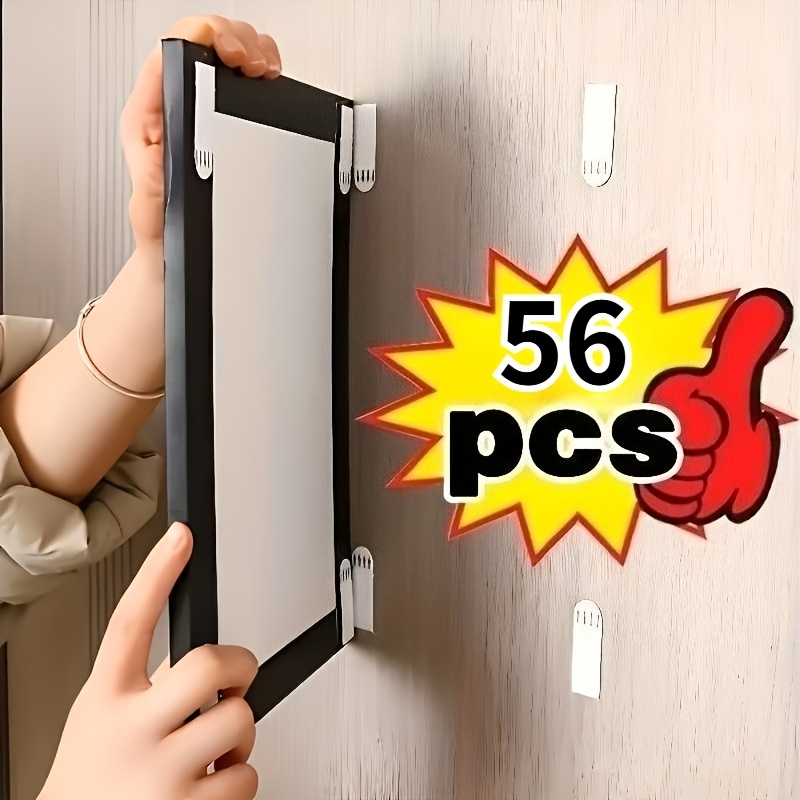 TEMU 56pcs Large Size No-drill Picture Hanging Strips, Double-sided Hook And Loop Adhesive Wall Mounting Tape, Removable Without Damage, Suitable For