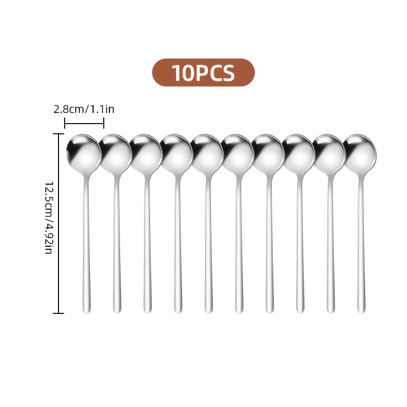 TEMU 10pcs Stainless Steel Coffee Spoons, Dessert Spoons, Teaspoons, Ice Cream Spoons, Seasoning Spoons, Suitable For Home, Restaurant, Coffee Shop,