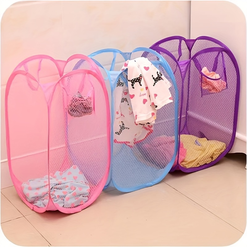 

1pc Pop-up Mesh Laundry Hamper - Collapsible & Portable Clothes Storage Basket For Dirty Clothes, Socks, Underwear, Toys & More - Classic Style Fabric Organizer For Home