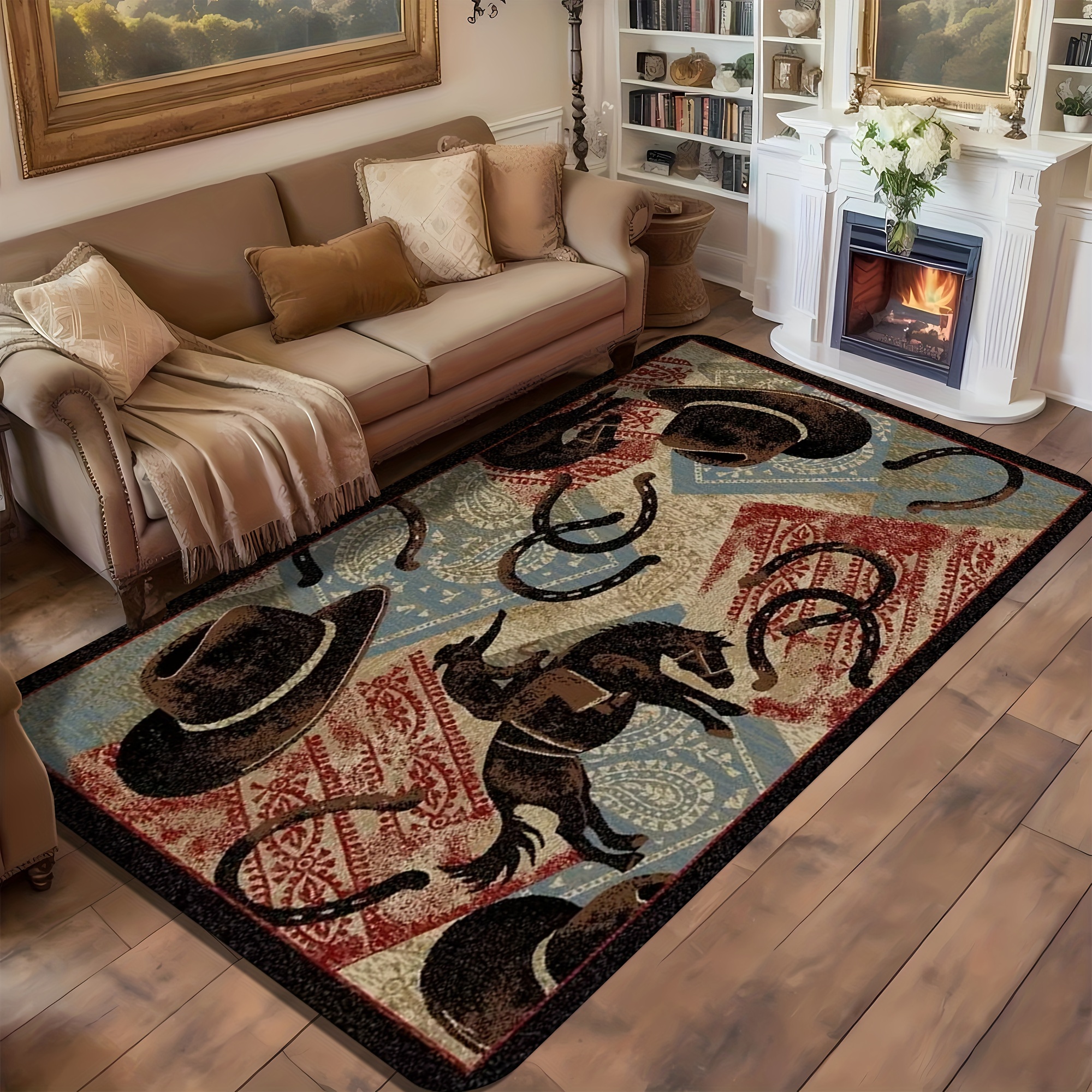 

Vintage Western Cowboy Pattern Area Rug - Soft, Absorbent & Non-slip, Living Room, Bedroom, Entryway - Machine Washable Flannel Memory Foam Mat