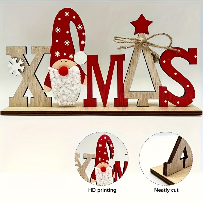 TEMU Vintage Boerderij Kerstbord - Kerstman Decoratie, Rood En Wit Polka Dots, Kunst Hout Vakantie Decoratie, Geschikt voor Bureau Of Muur - Geen