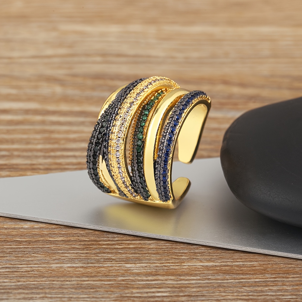 TEMU Anillos ajustables multicapa para mujer con circonita cúbica de calidad en , perfectos para un estilo punk rock