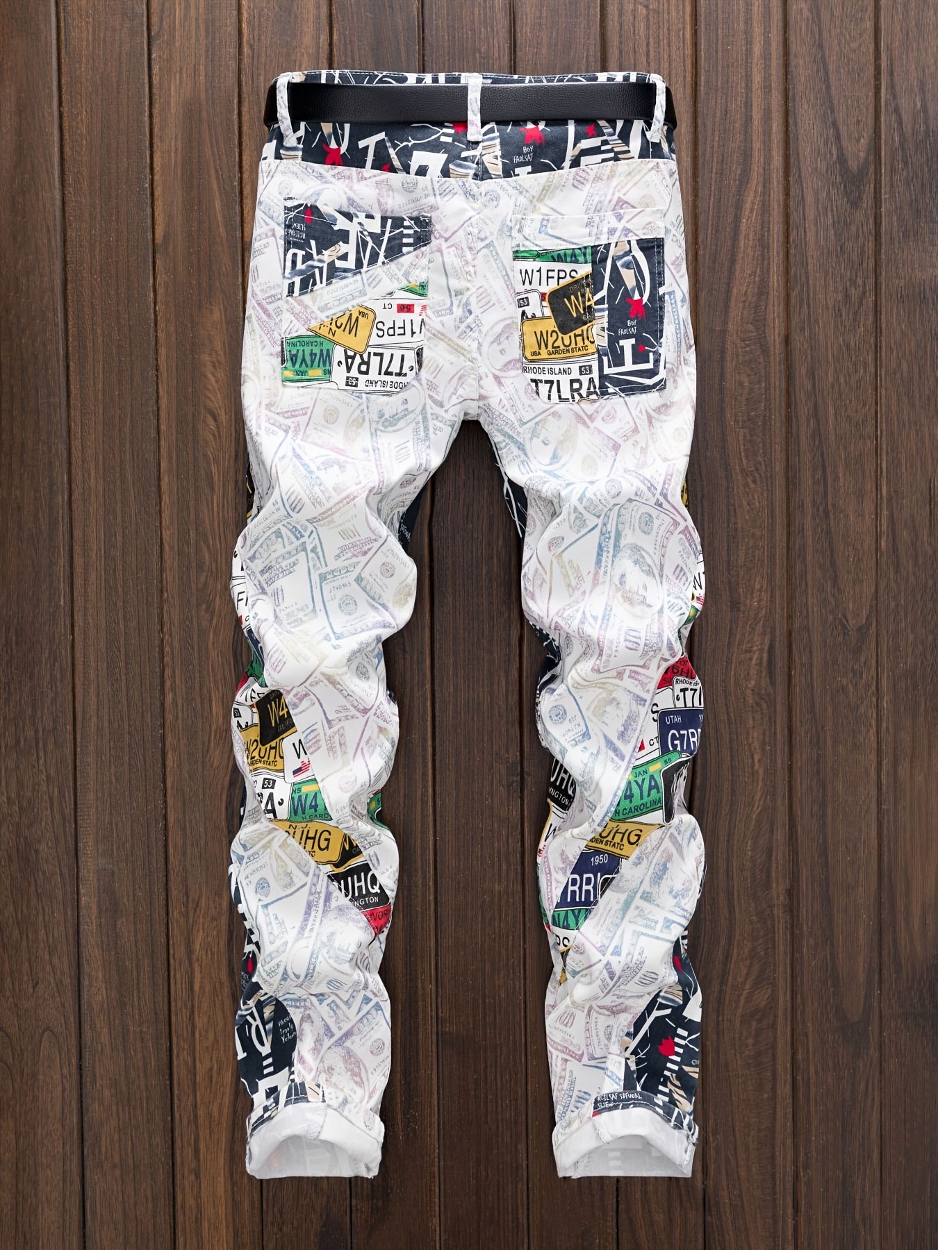 Allover Men\'s Casual Print Stretch Street Punk - Temu Style Jeans