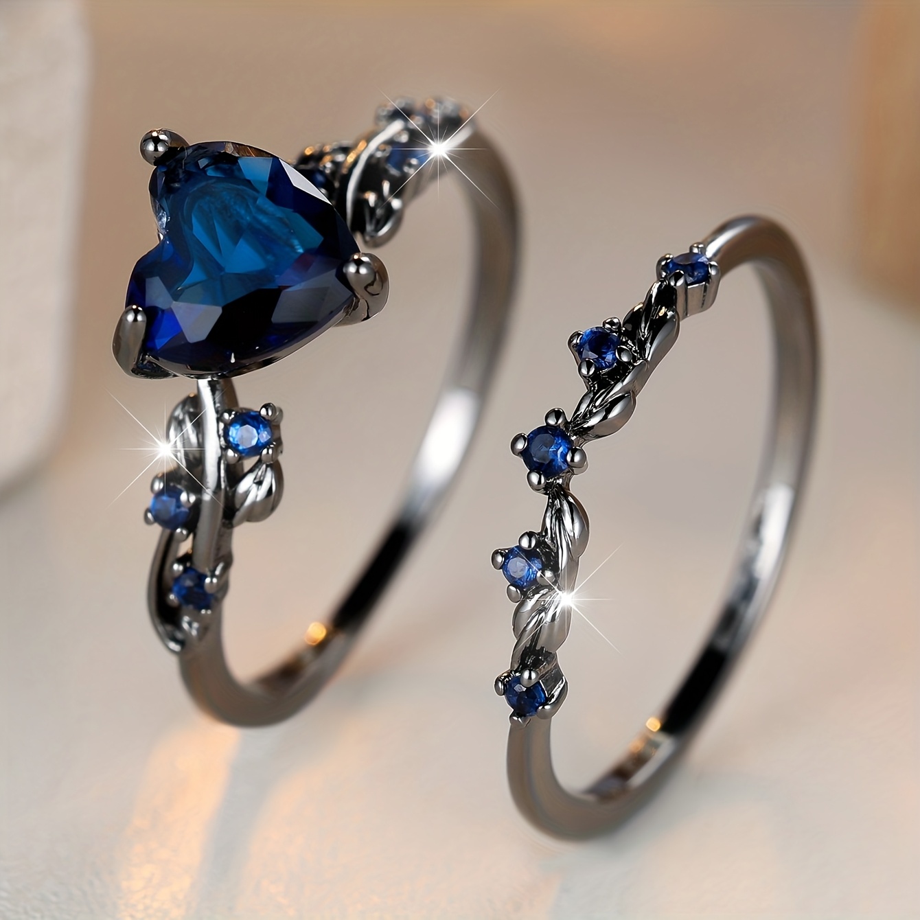 TEMU Angol 2pcs Women's Versatile Luxurious Classic Elegant Exquisite Jewelry Set With Blue Synthetic Synthetic Zirconia Ring, Suitable For Parties,
