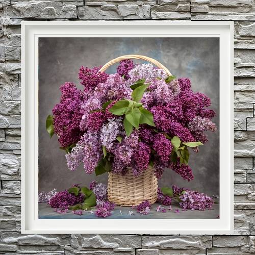. 30x30cm/11,8x11,8in fliederblüten-diamant-malerei-set mit runden vollbohrern, für heim-wanddekor, diy-basteln, komplettes flieder-themen-kunstwerk für hobbyisten, runde leinwand für raumdekoration