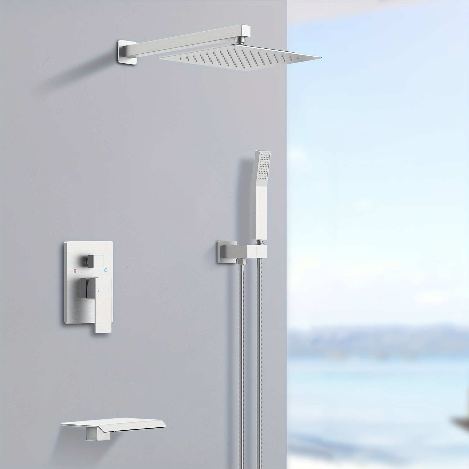 Rain Shower System Brushed Nickel Tub Shower Faucet Set - Temu