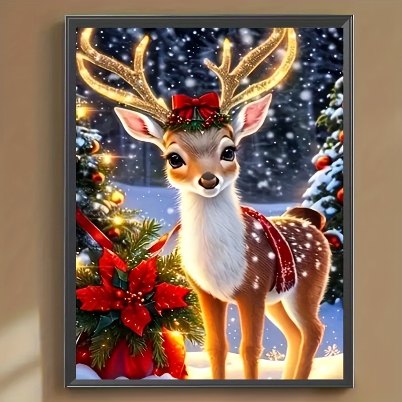 

Round Diamond Full Drill Painting Kit, Diy Christmas Reindeer Design, Canvas Material, Home Decor Craft, 30x40cm