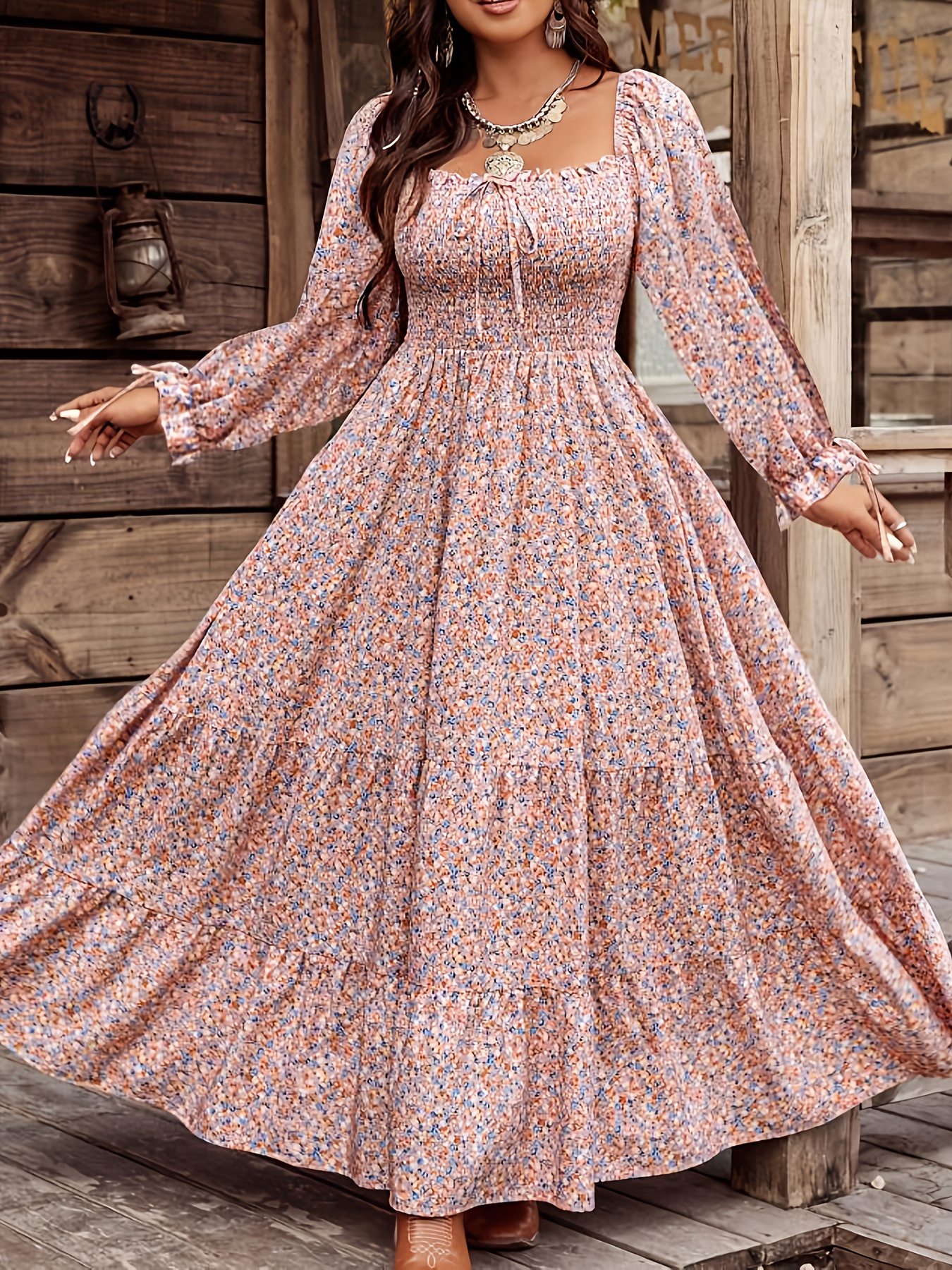 green emerald velvet dress SHESTARR Women's Plus Size Maxi Dress Long Sleeve Square Neck Smocked Flowy  A-Line Boho Wedding Party Maxi Dress Black at Amazon Women's Clothing store main image 0