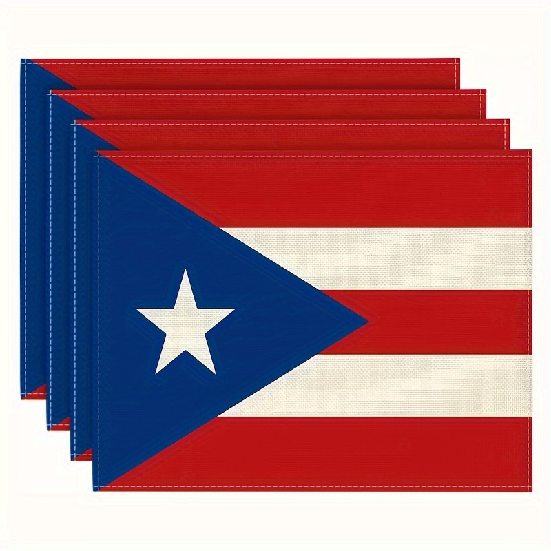

4pcs, Table Mats, Linen Puerto Rican Flag Placemats, Patriotic Table Mats For Dining & Kitchen Decor, Seasonal Puerto Rico Party Accessories