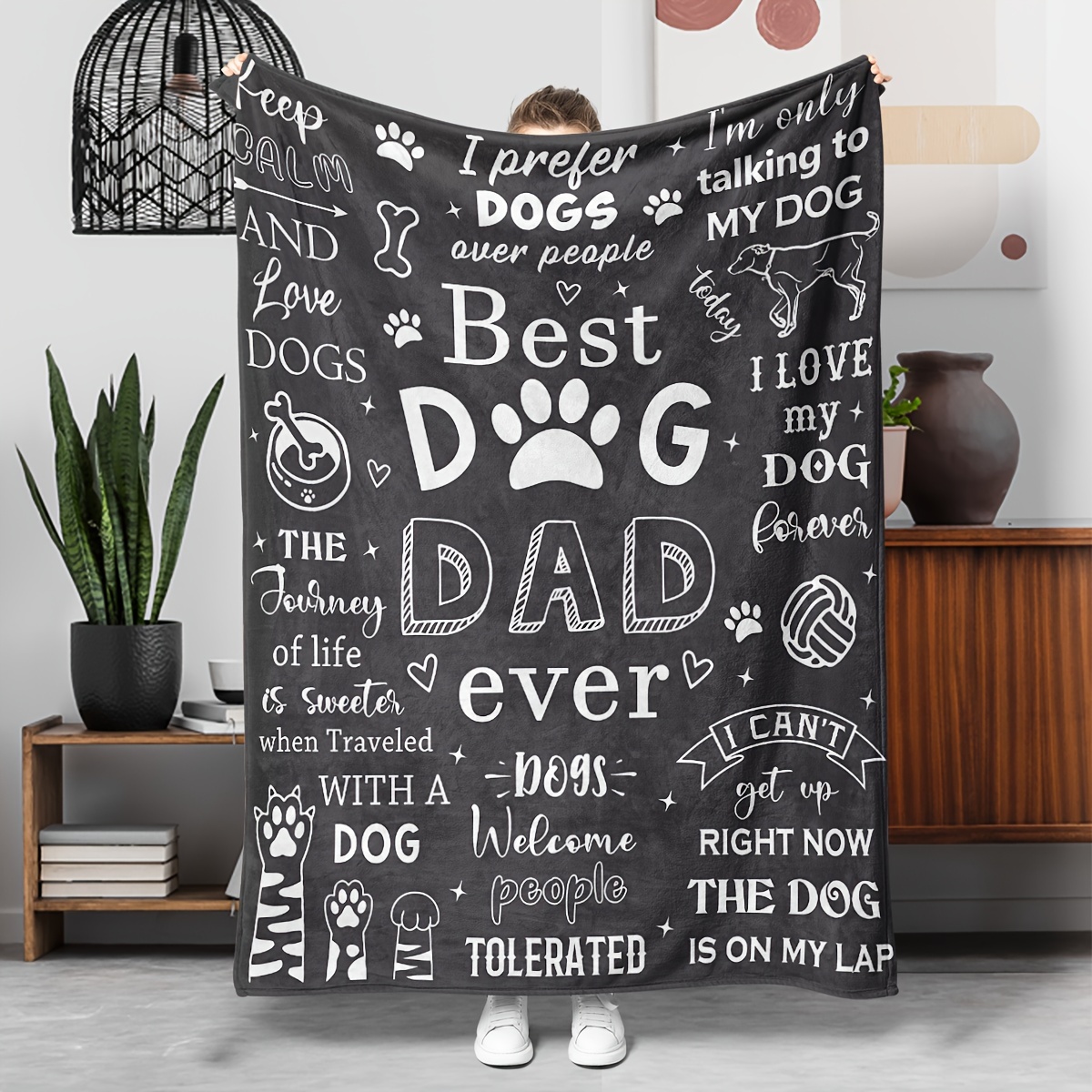 

- Flannel Dog Dad Blanket - For Pet , Allergy-, Tear-, Washable - For , Bed, , And