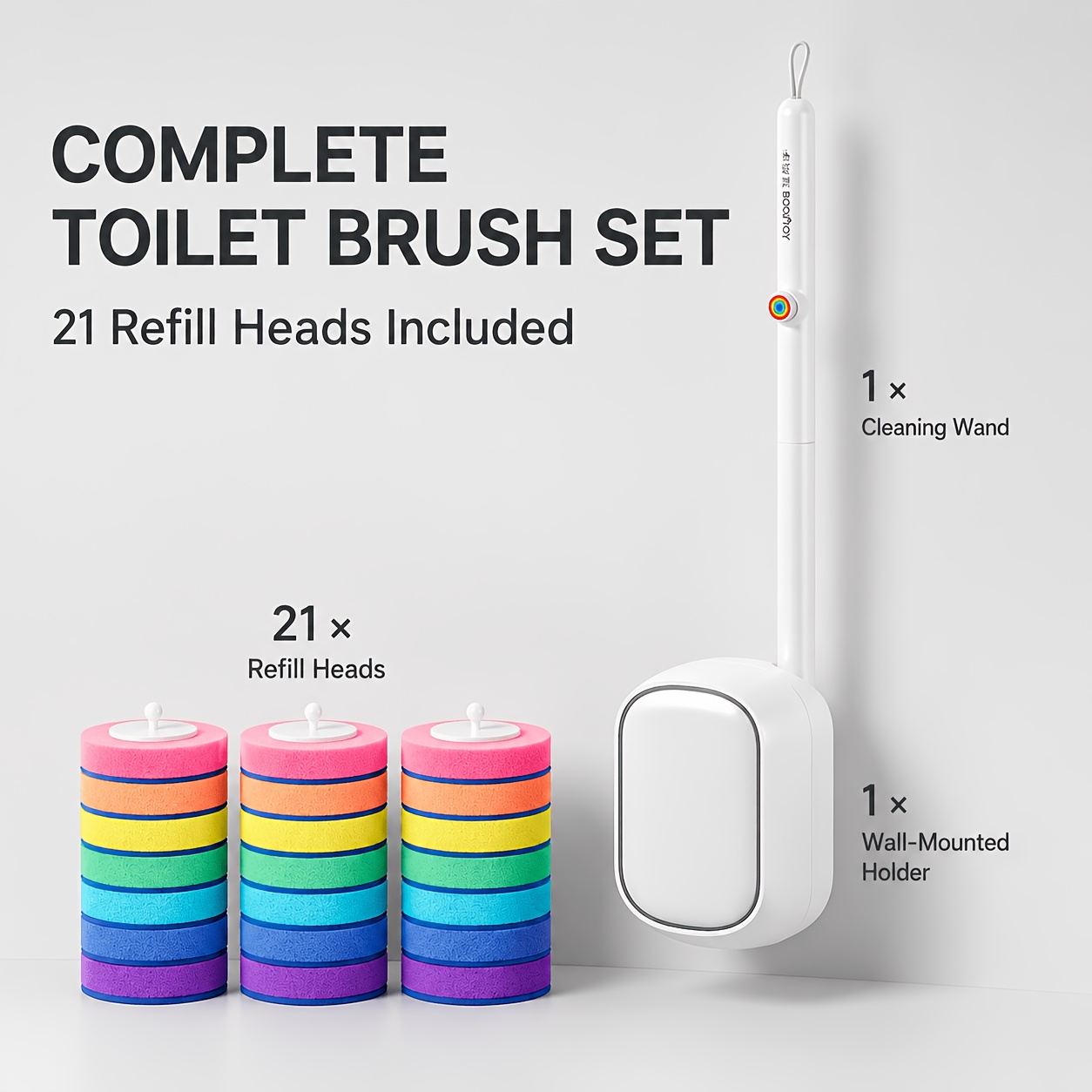 TEMU Joybos Disposable Toilet Brush Set With Wall-mounted Holder, Head Release, 360° Pivoting Refill Heads For Bathroom Toilet Cleaning