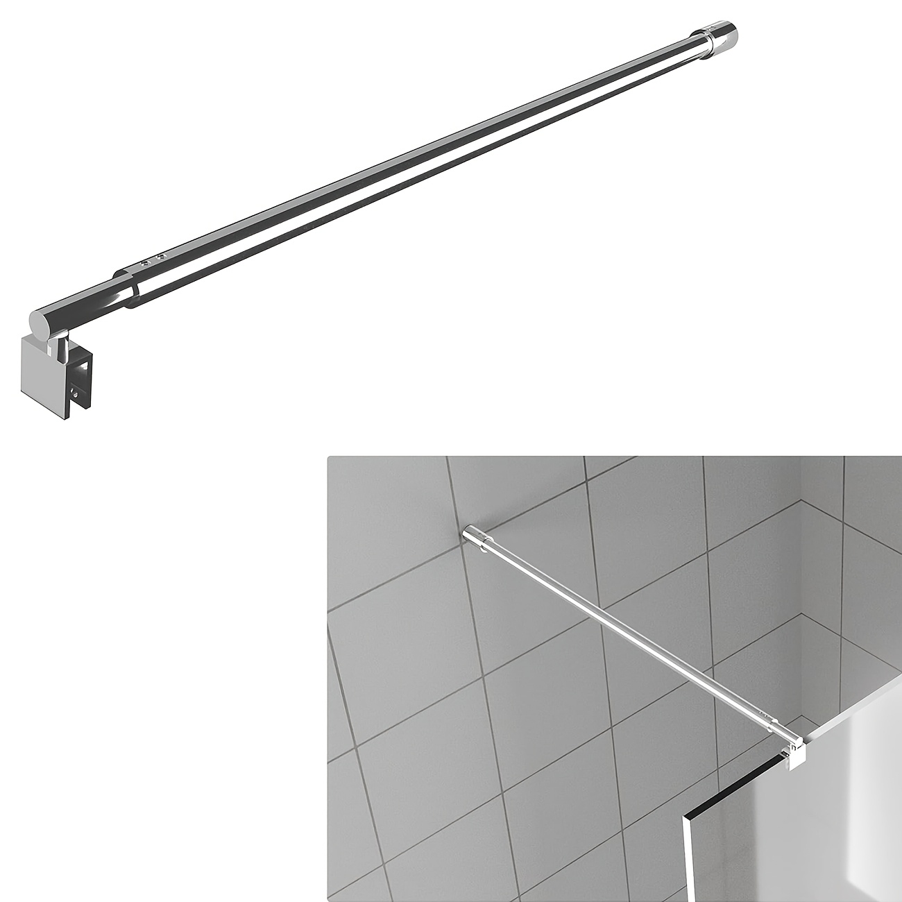 TEMU Shower Door Glass Support Bar, 27.6in To 47.2in Shower Screen Support Telescopic Bar For 5/16in To 3/8in Thick Glass, Wall-to-glass Support Arm For Fixed Frameless Shower Glass Panel