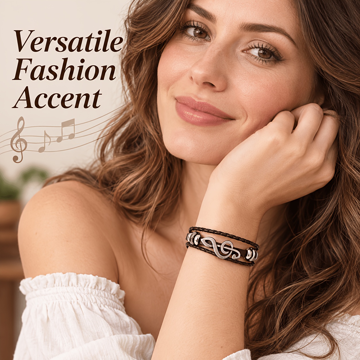 Unisex Music Note Multi-Layer Adjustable Cuff Bracelet