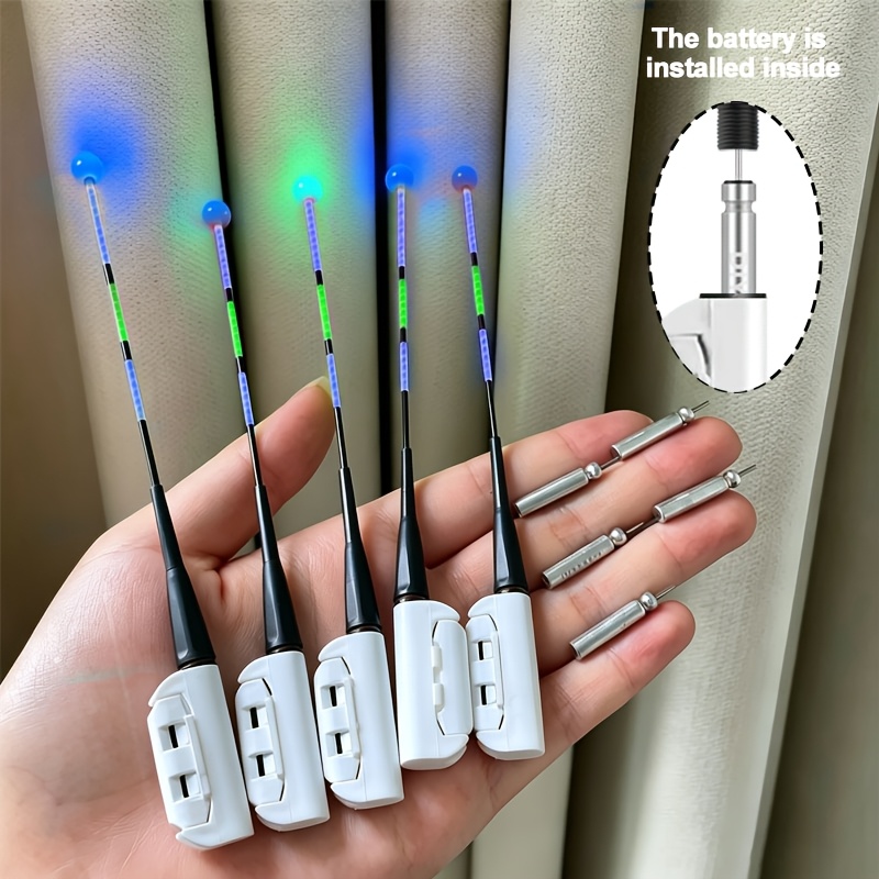 TEMU 10pcs Set: 5 Bite-activated Color Changing Glow Stick Alarms + 5 Batteries. Long , With High Visibility For Night Fishing, Practical Glow