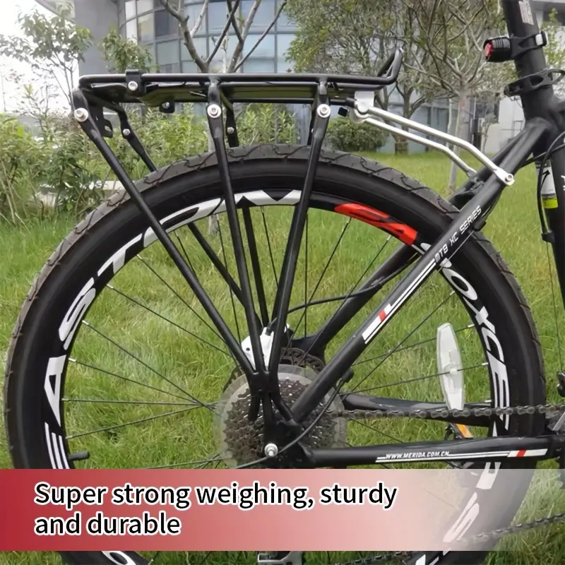 heavy duty bicycle rear rack sturdy cargo carrier for mountain bikes road bikes and commuter bikes adjustable waterproof and foldable design release system