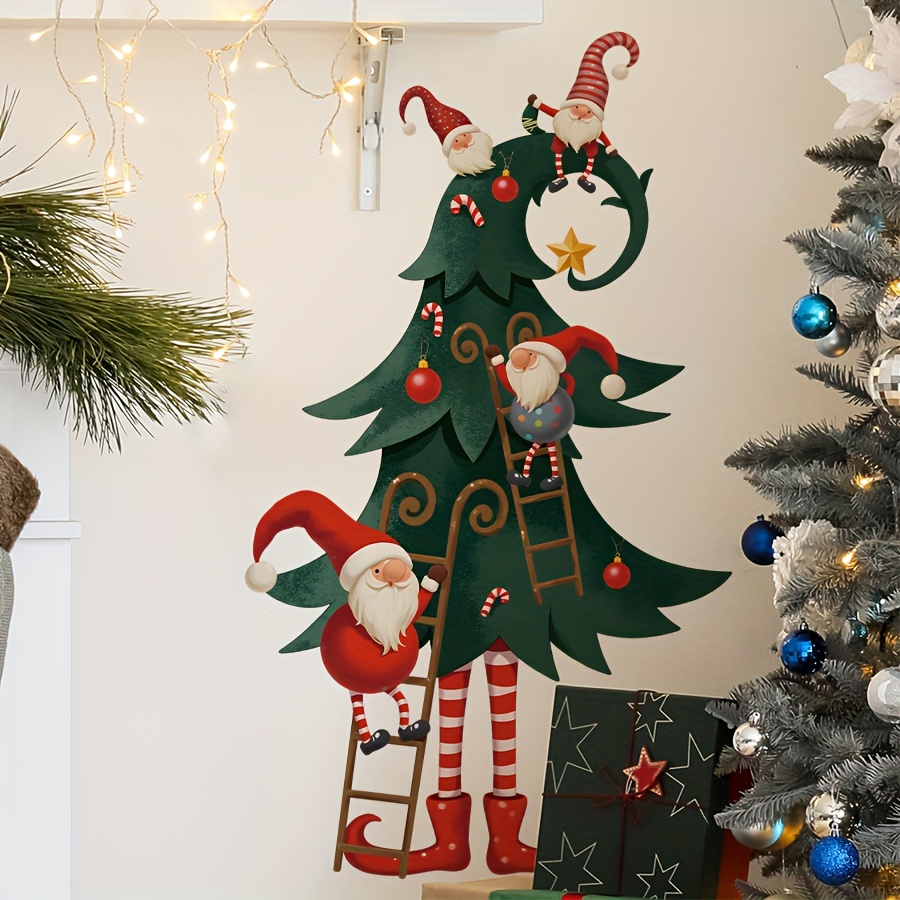 Christmas Wall Stickers, Santa Claus Christmas Tree, Home Holiday Decoration And Wall Stickers, Self-adhesive Pvc