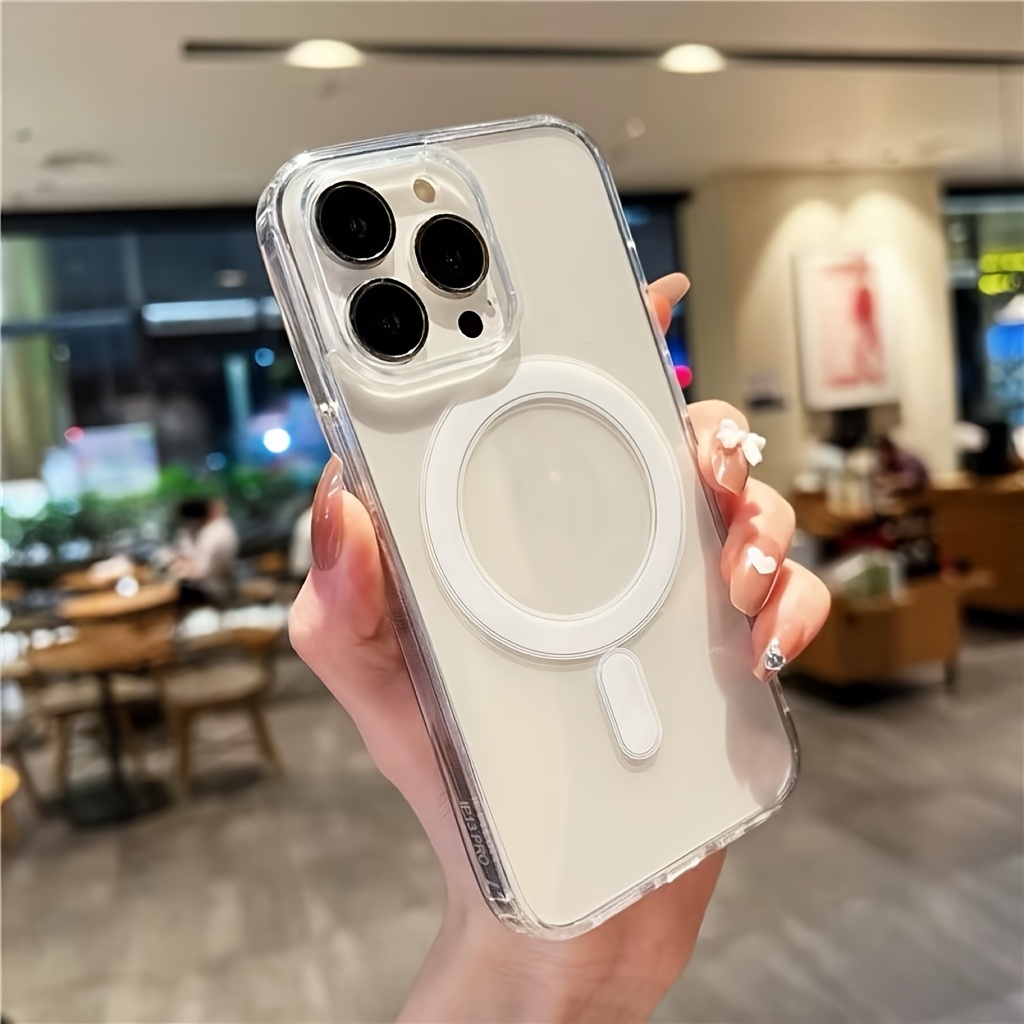 Carcasa de telefon magnetică transparentă este potrivită pentru claritate de înaltă definiție și nu interferează cu protecția ecranului pentru modelele Apple iPhone din seria X până la 16, având partea din spate rigidă și margini moi.