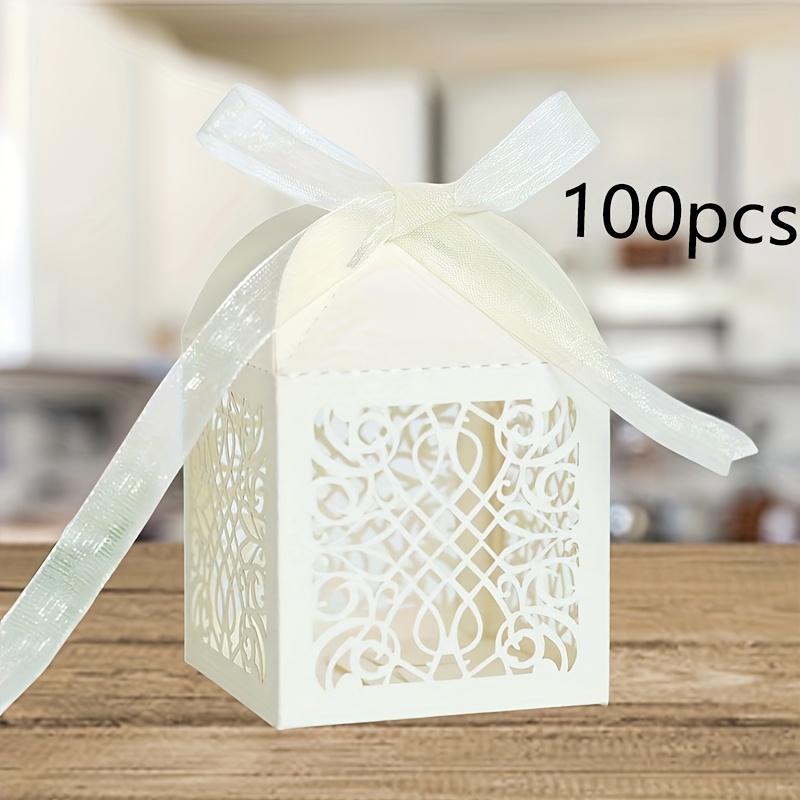 E-shop 100 Stück Blumen-Süßigkeitenboxen Schokoladengeschenkboxen Laser Geschnitten, Hochzeitsgeschenke Geeignet für Brautdusche Geburtstagsparty mit
