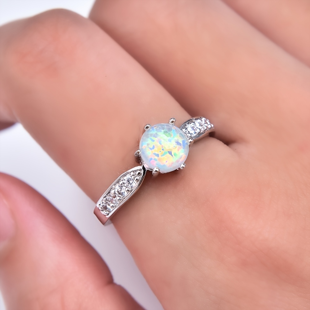 Synthetic Opal Round Ring for Women's Daily Wear