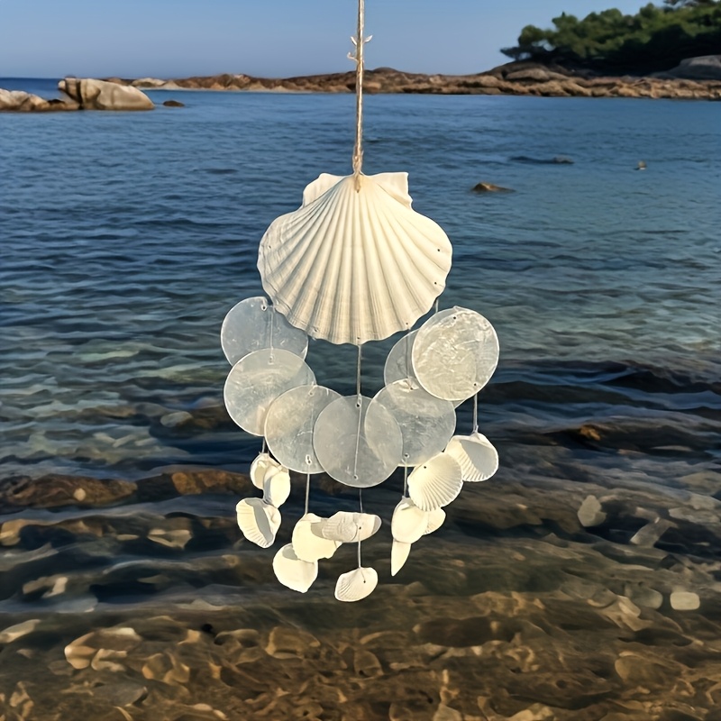 E-shop Handgefertigter großer Muschel-Windspiel | Conch-Windspiel, beruhigender Klang, Stranddekoration, geeignet für Garten, Veranda,