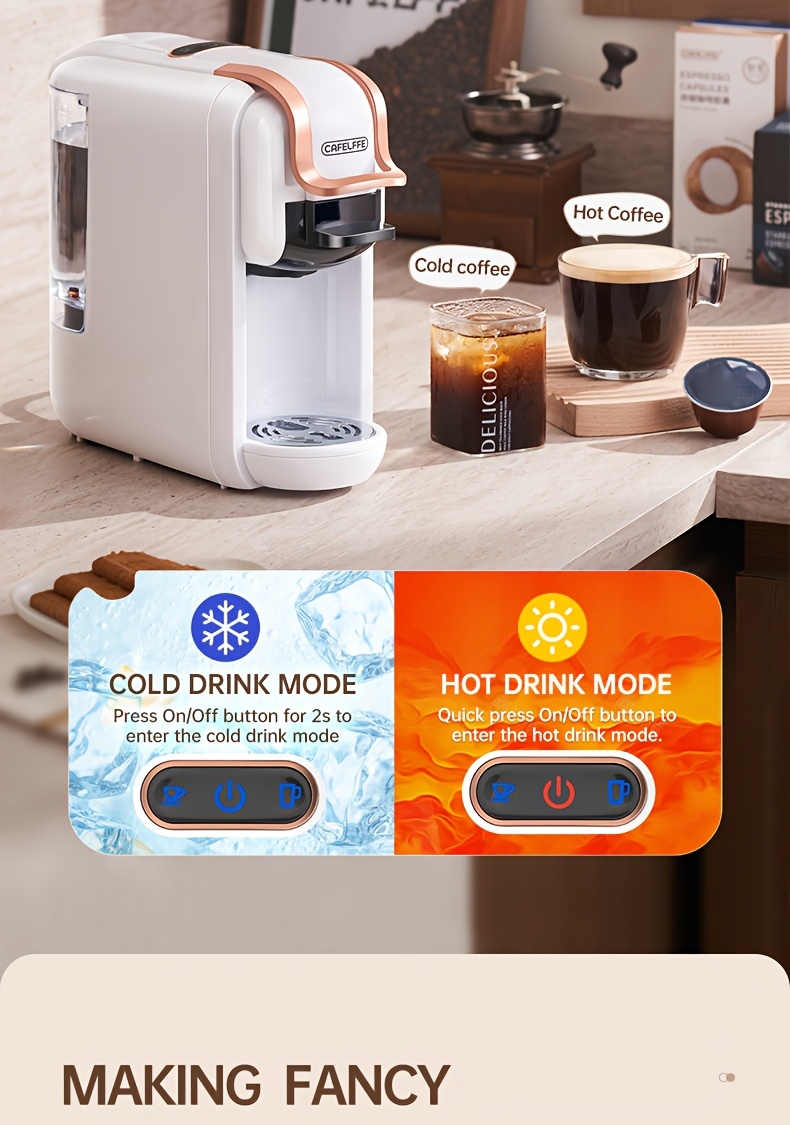  4 in 1 capsule coffee maker mk603 hot cold brew espresso machine 19bar suitable for nec capsules dg capsules ese and coffee powder easy to clean rust proof 0 6l removable water tank suitable for home kitchen and gift details 10