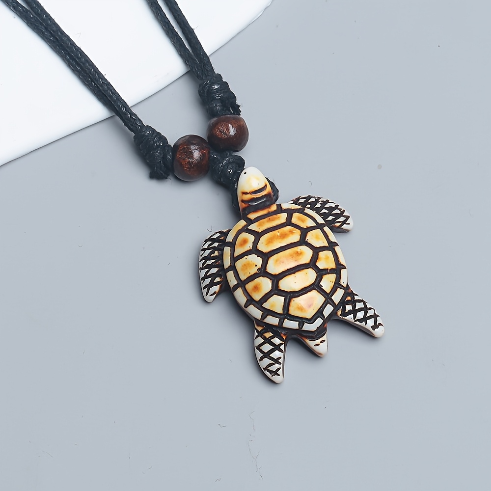 Image of Adjustable Hawaiian Sea Turtle Pendant Necklace For Men And Women - Handmade Resin Surfer Necklace With Braided Rope, Ideal For Couples, Sea Turtle Decor
