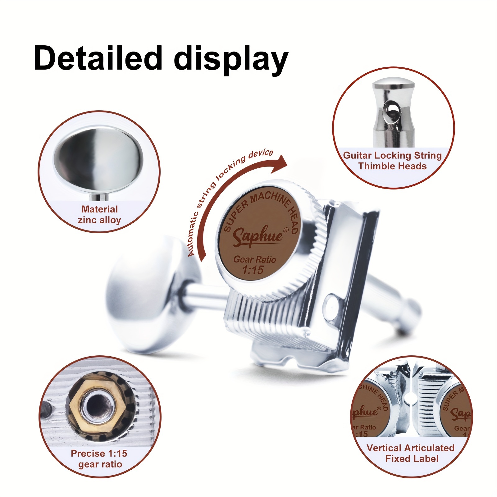 [Inline Guitar Lock Tuners] SAPHUE 6 Inline Guitar Lock String Tuners 1:15 Vintage Guitar Locking Tuning Key Pegs Machine Heads Replacement for ST TL Style Electric Folk or Acoustic Guitars Chrome/Golden, Tuning Pegs, Inline Tuners, Highquality Tuners, Replacement Tuners, Acoustic Guitarists, Guitar Players