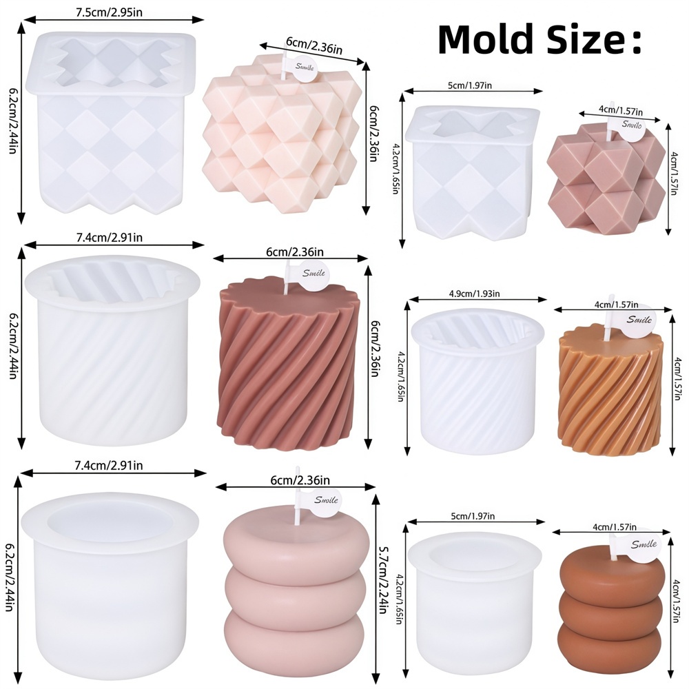 E-shop 6er-Set Geometrische Kerzenform Spiral Zylinder Kerzenformen für die Kerzenherstellung, Epoxidharzform für Schreibtischdeko, Heim Tisch