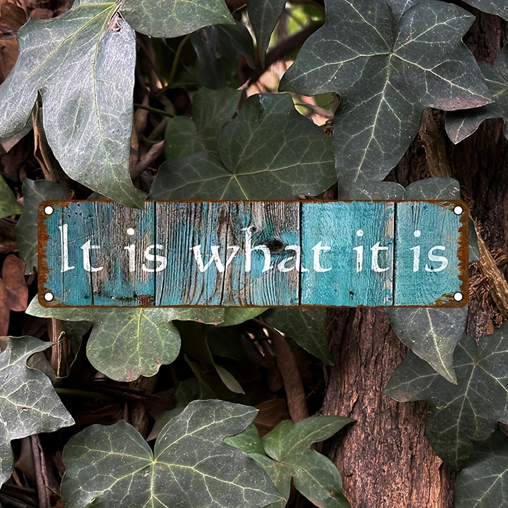 TEMU 2d Flat 1pc Rustic Teal Aluminum Sign " What " - Uv Printed, Vintage Decor For Home, Garage, Cafe, Restaurant & Bar Weathered Look With Accents 4x16 Inches, Metal Outdoor Decor