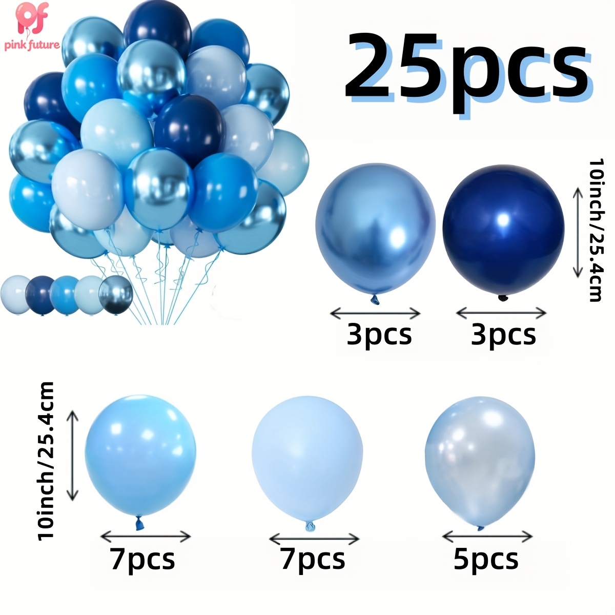 TEMU Set de 25 globos de látex azules, incluyendo azul real, azul , azul perla, azul metálico, para fiestas. Ideal para , ceremonias de graduación,