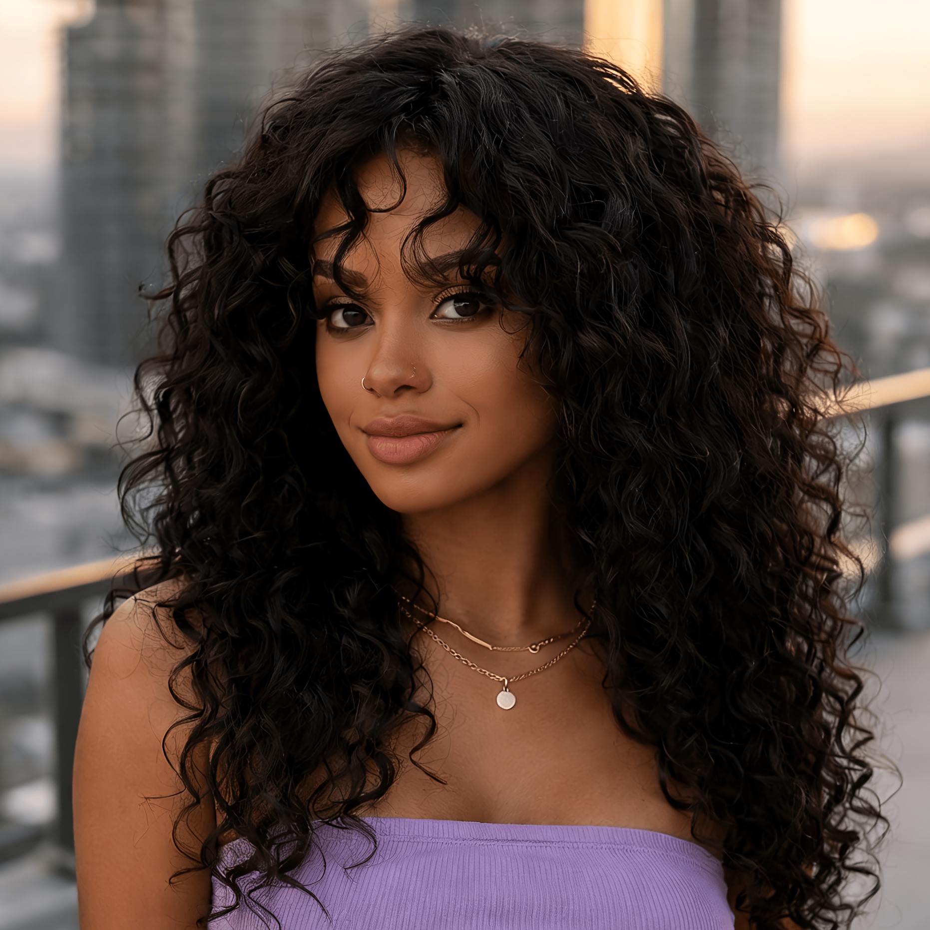 Image of 16 Inch Bangs Wave Wig Brazil Curly Bob Real Hair Long Non Glue Fully Women Wear Wigs , Takes ( )