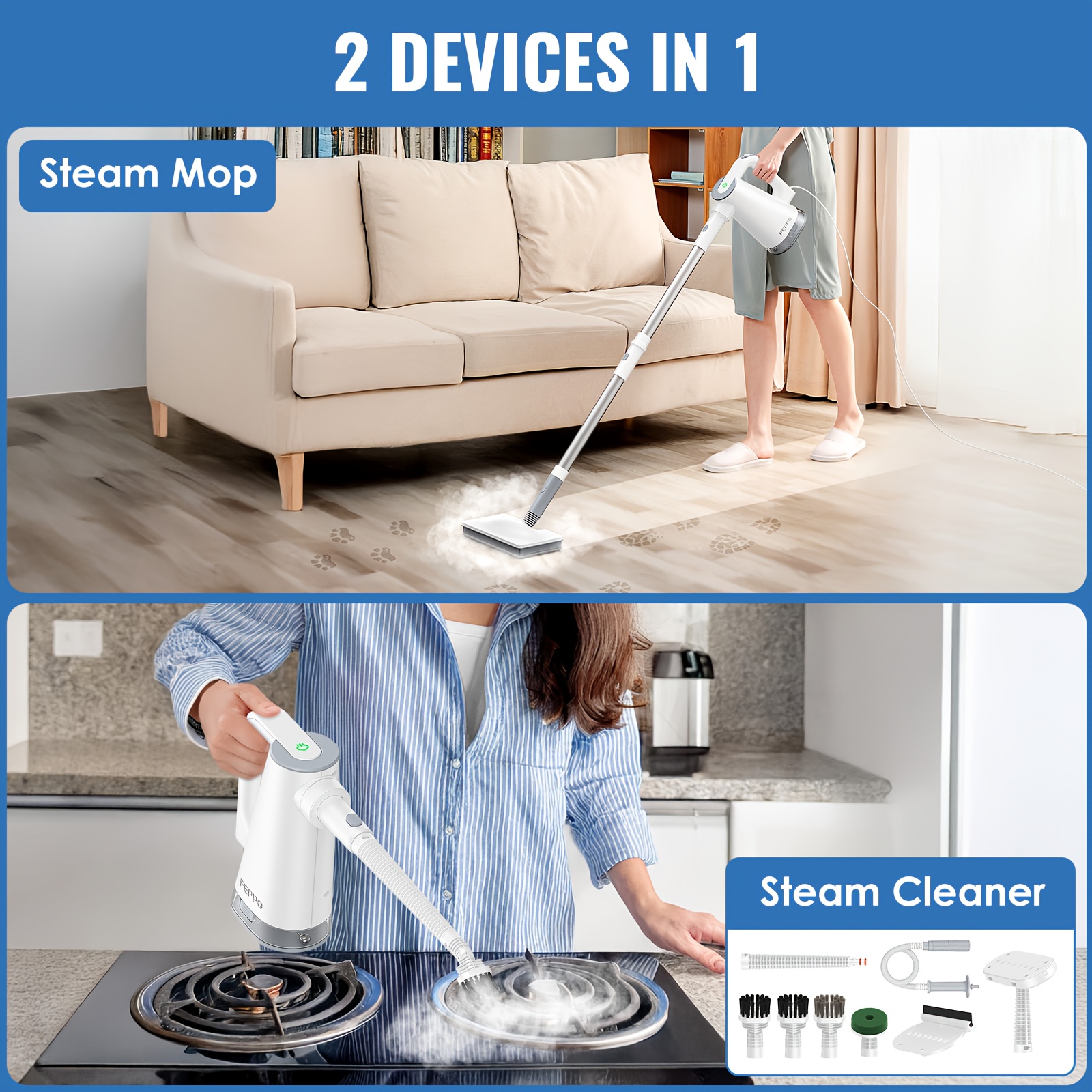 Steam mop steam cleaner detachable handheld carpet cleaner, household and floor cleaner, corded household steam cleaner, 10in 1 multifunctional accessory and 2 mats, powerful sofa steamer, hardwood, tiles, cement paste, windows, kitchen, bathroom 7 Steam mop steam cleaner detachable handheld carpet cleaner, household and floor cleaner, corded household steam cleaner, 10in 1 multifunctional accessory and 2 mats, powerful sofa steamer, hardwood, tiles, cement paste, windows, kitchen, bathroom - Image 7