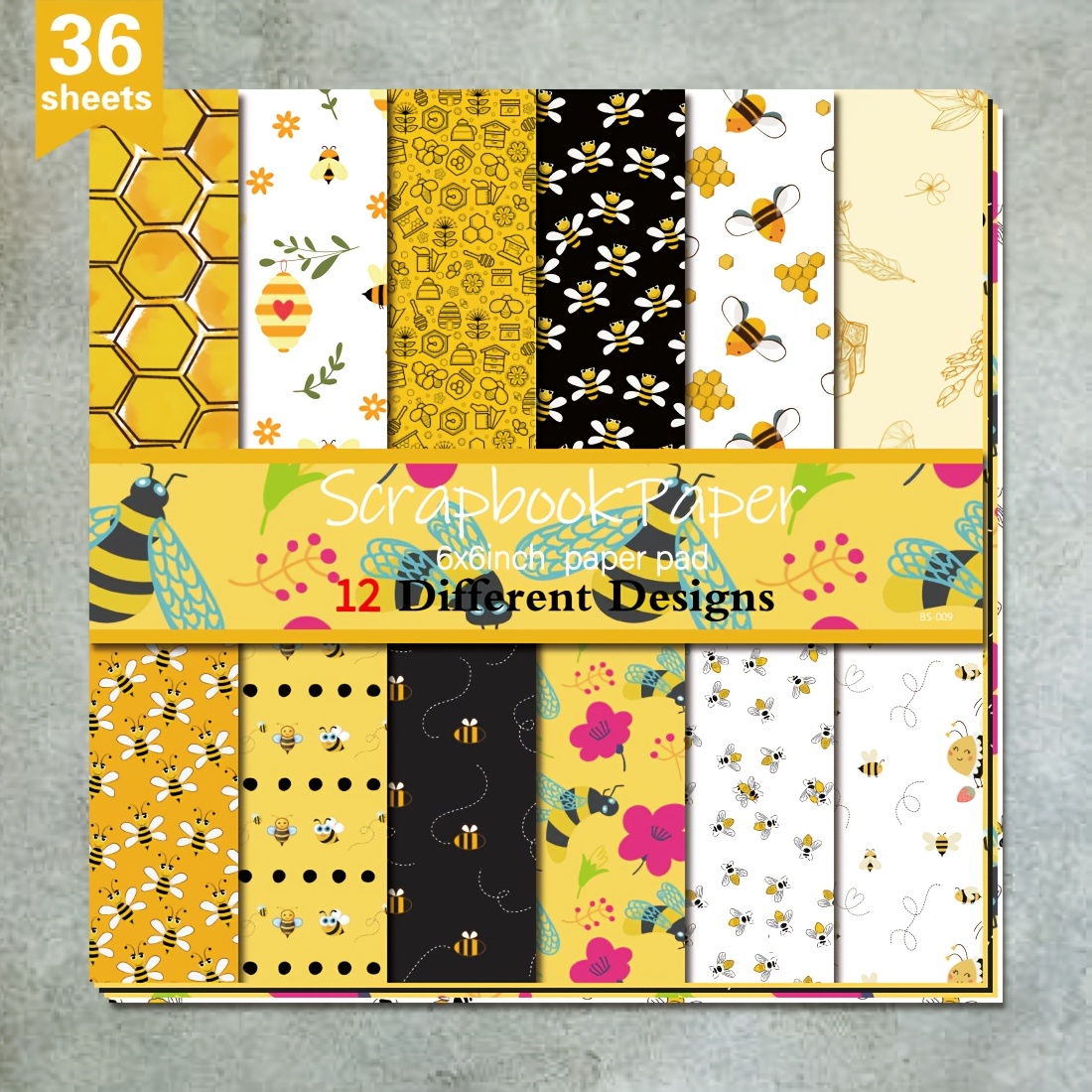 

36 Sheets Bee-themed Paper, 6x6 Inch Aesthetic Decorative Craft Paper, Art Cardstock For Diy Scrapbooking, Journaling, Gift Wrapping, And