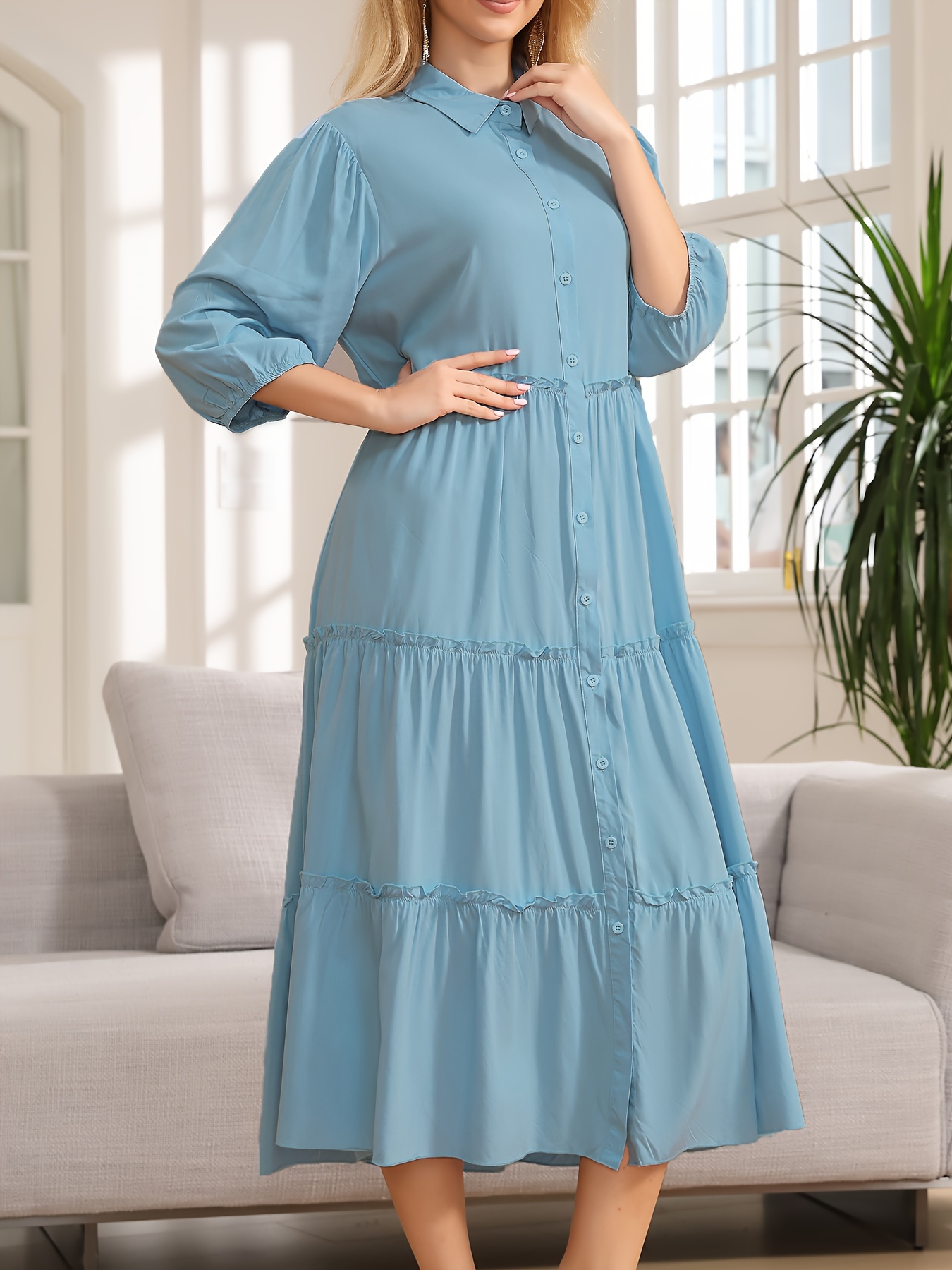 knee length dresses for ladies Full Size Solid Color Maxi Shirt Dress Plus Size – Charming Charlie main image 0
