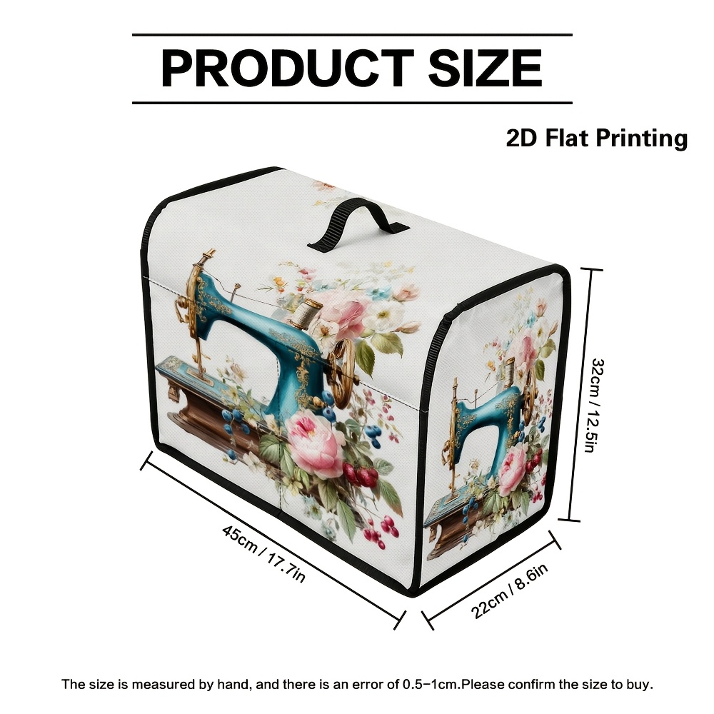 TEMU para máquina de coser vintage de 1 pieza con decoración floral, cubierta contra el polvo para máquinas de coser estándar, de tela duradera con