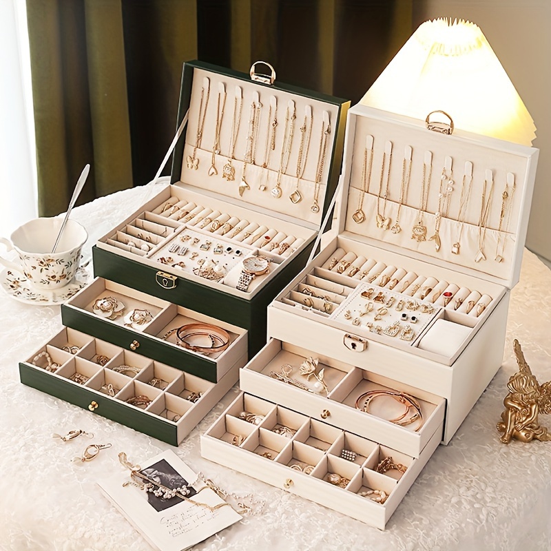 multifunctional jewelry box lock three layers pu leather - Temu