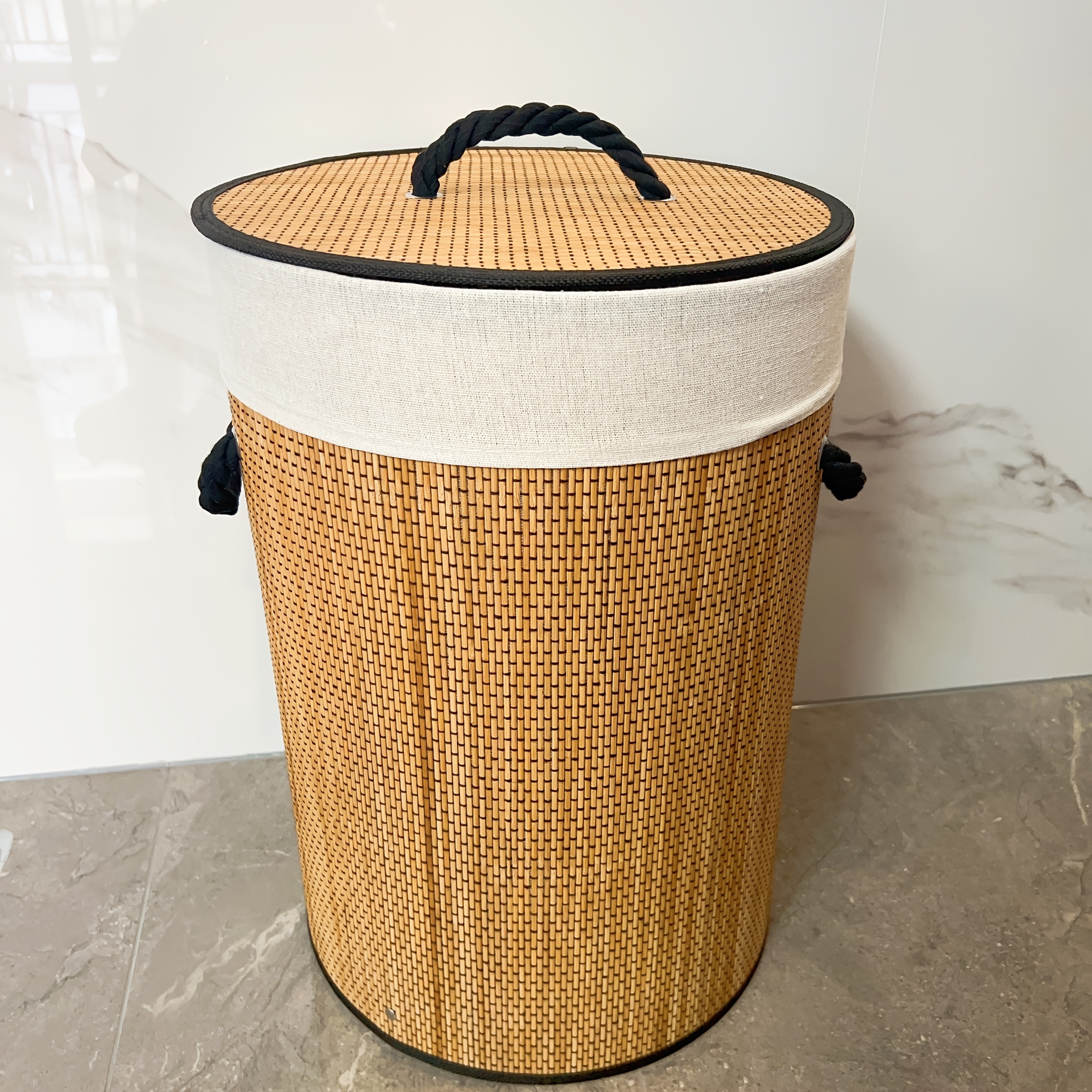 Dust-proof Laundry Basket Dirty Laundry Basket Bamboo Storage Basket Bamboo Foldable Dirty Clothes Storage Bucket, Laundry Baskets