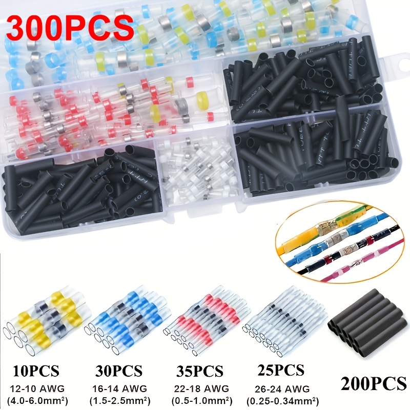 Image of 300pcs Solder Seal Wire Connectors - Solder Butt Connectors - Solder Connector Kit - Automotive Marine Insulated
