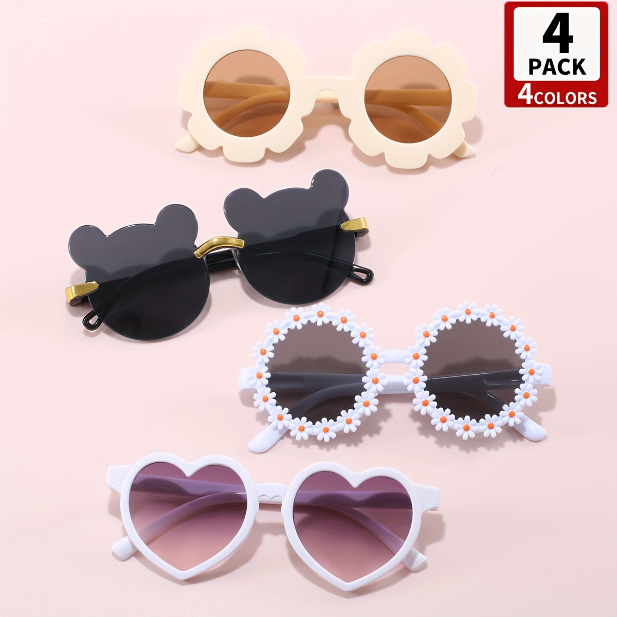 

4 Pairs Of Men's And Women's Pc 's Round Flower Bear Cute Personality Decorative Glasses 's Glasses Very Suitable As Gift