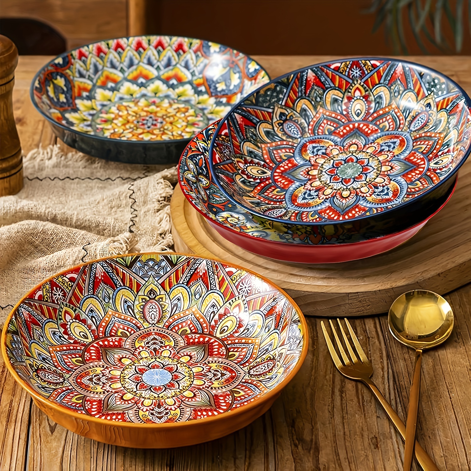 

Bohemian Style Floral Ceramic Dinner Plates - Set Of 1, 8 Inch Decorative Tableware For Steak, Pasta, - Microwave Safe Round Ceramic Dishware, Ideal For Christmas Gifts, Restaurant & Home Use