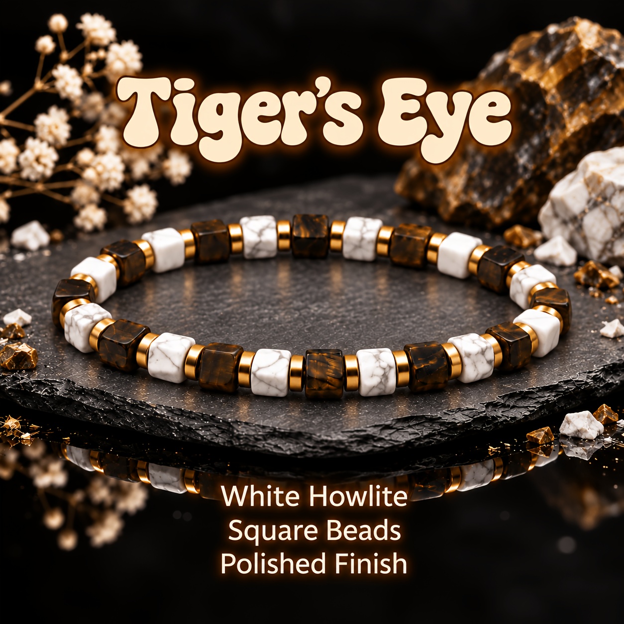 TEMU Bracelet en naturelle œil de tigre et , pin blanc, unisexe, décontracté, idéal pour tous les looks, bijou de cadeau -