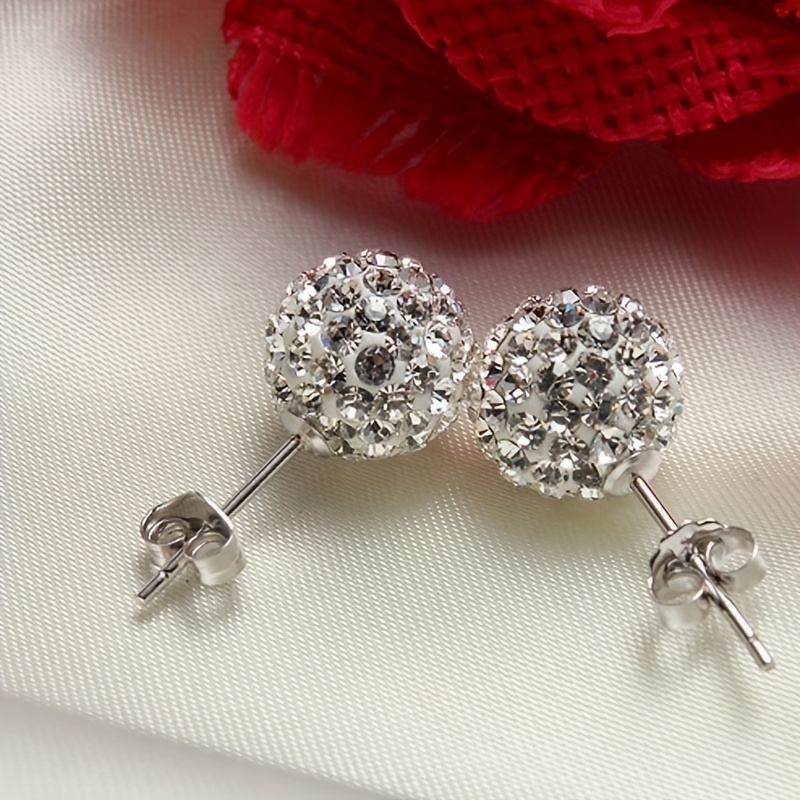 Women's 8mm Rhinestone Earrings Silver Bride Wedding Accessories
