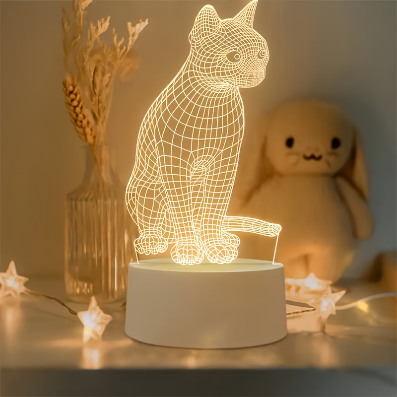 

[1pc 3d Cat Night Light] 1pc Whimsycat 3d Led Cat Night Light, Powered, Decorative Tabletop Lamp, No Battery Required, 36v Or Less, Electronic Components-