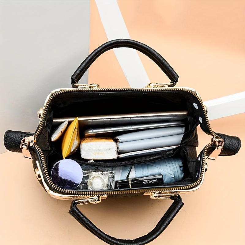 Black Quilted Boston Bag with Golden