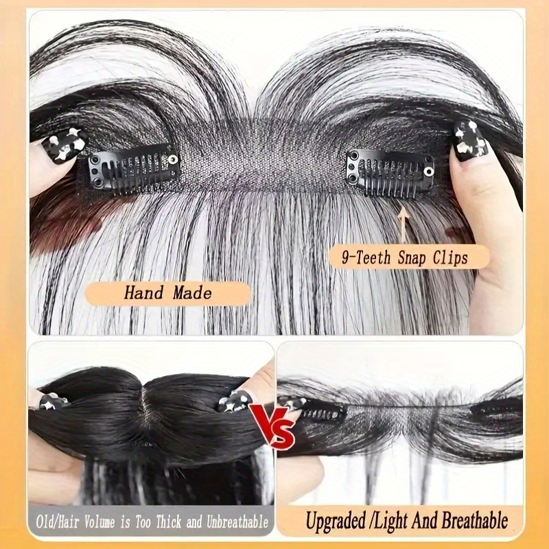 10 inch straight human hair clip in bangs with sideburns hairpiece for women natural look hair extensions     versatile for all light beige tones occasions quick hairstyle change natural   details 4