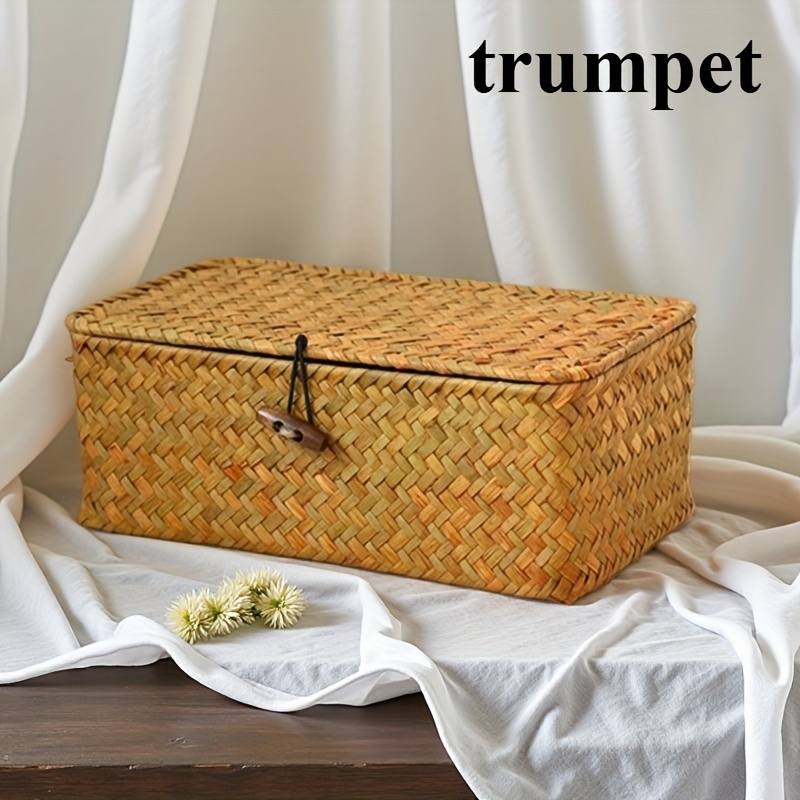 1pc Handmade Woven Storage Basket, Creative Covered Storage Box, Gift Organizing Box, 2pcs Size Options, Storage Basket, Desktop Organizing Storage Basket, Shelf Baskets