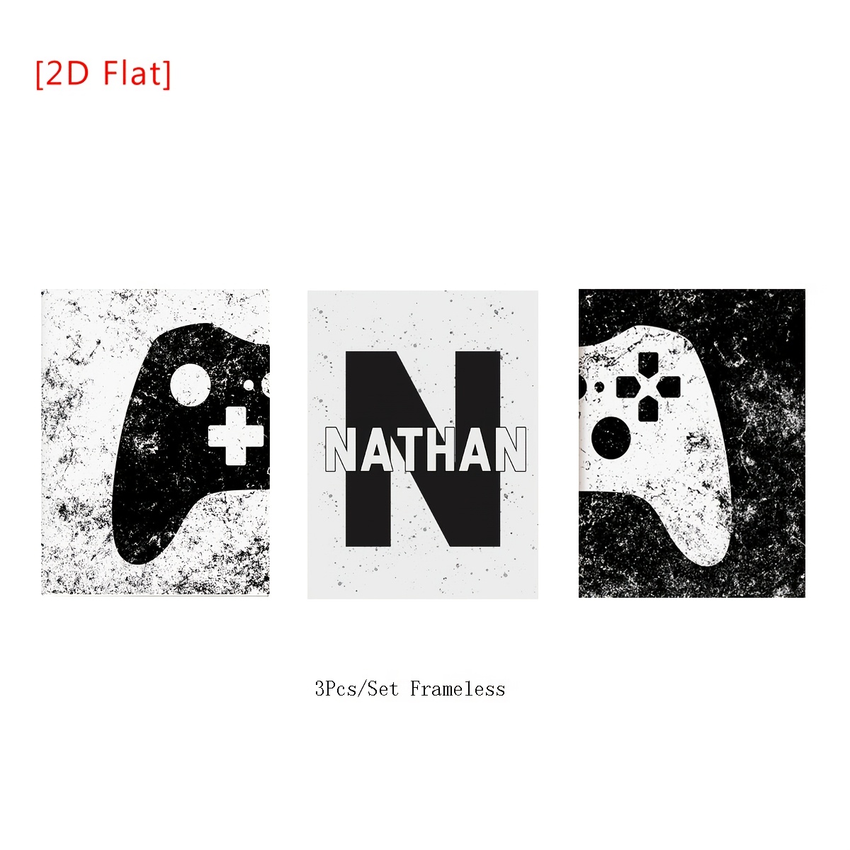 TEMU 2d Flat, 2d Flat, [2d Flat] Unframed 3pcs/set Customized Canvas Posters, Game Room Decor, Gaming Controller Prints, Boys Room, Gamer Gift,