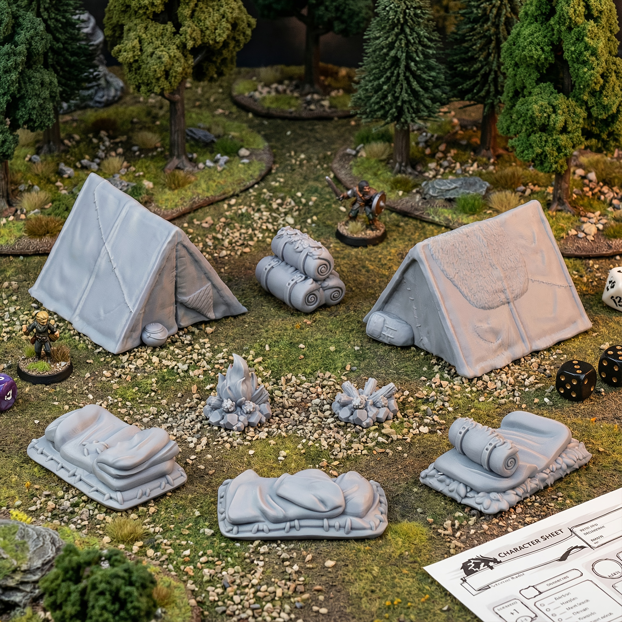 Image of 8pcs Camp Props Terrain Miniatures Set, For D&d, Role-playing Board Games, Compatible With Fantasy Rpgs, Plastic Game Accessories