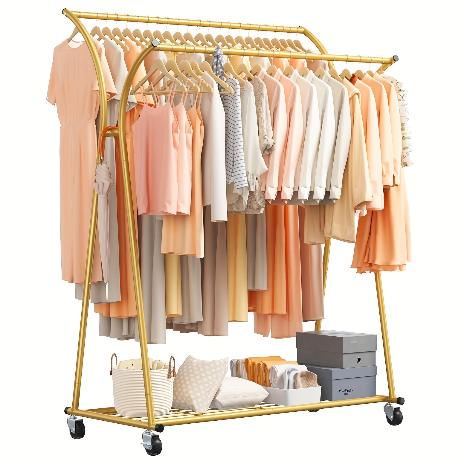 

Clothing Rack Heavy Duty Clothes Racks For Hanging Clothes 270lbs Golden Clothing Rack With Wheels Portable Clothes Rack Double Rod For Hanging Clothes Hanger Rack 69''h*52''w*20''d